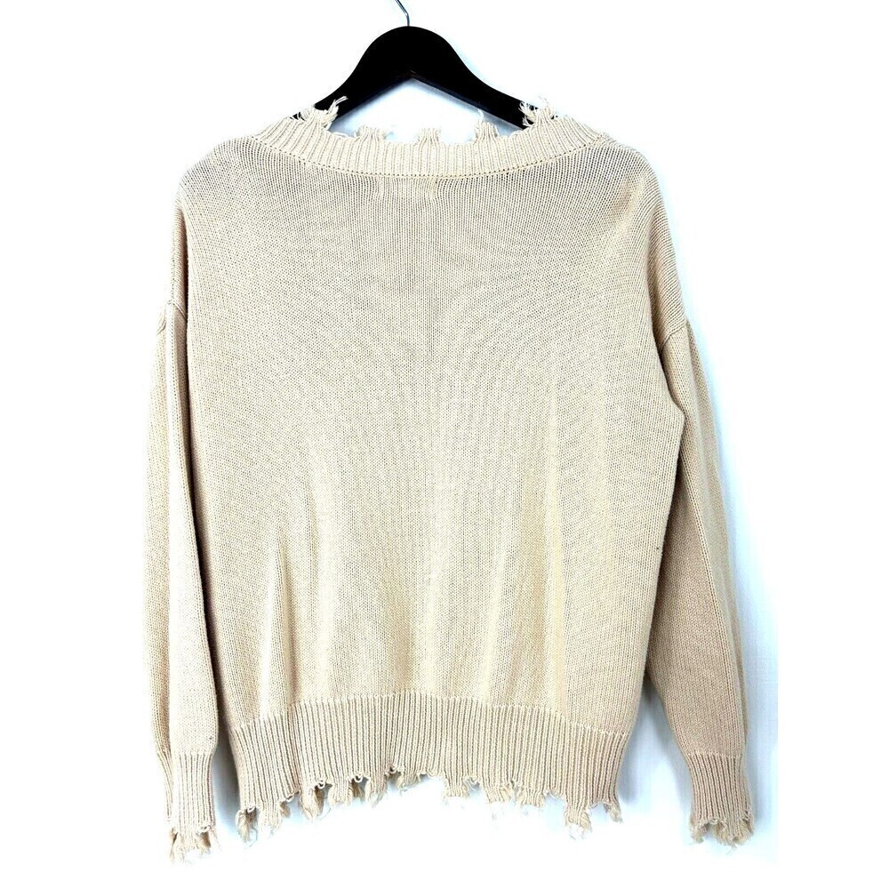 Peach Love California Women Sz L Ivory Cream Sweater Fringe Comfort Boho Chic H2 - Picture 6 of 12
